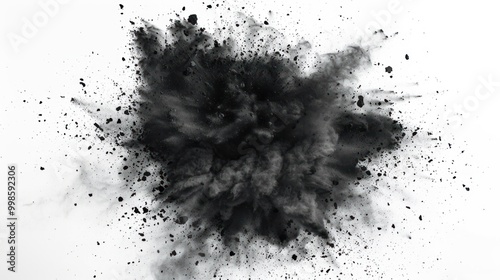 Explosion of black charcoal powder on white surface