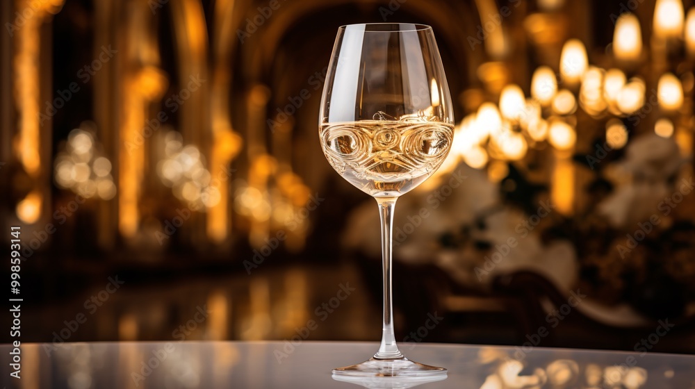 A wine glass with white wine in a luxurious setting A wine glass with white wine in a luxurious setting
