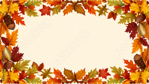 Frame design featuring autumn leaves and acorns