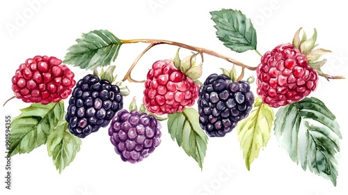 Watercolor raspberry and blackBerry isolated. Pattern. Botanical illustration. 