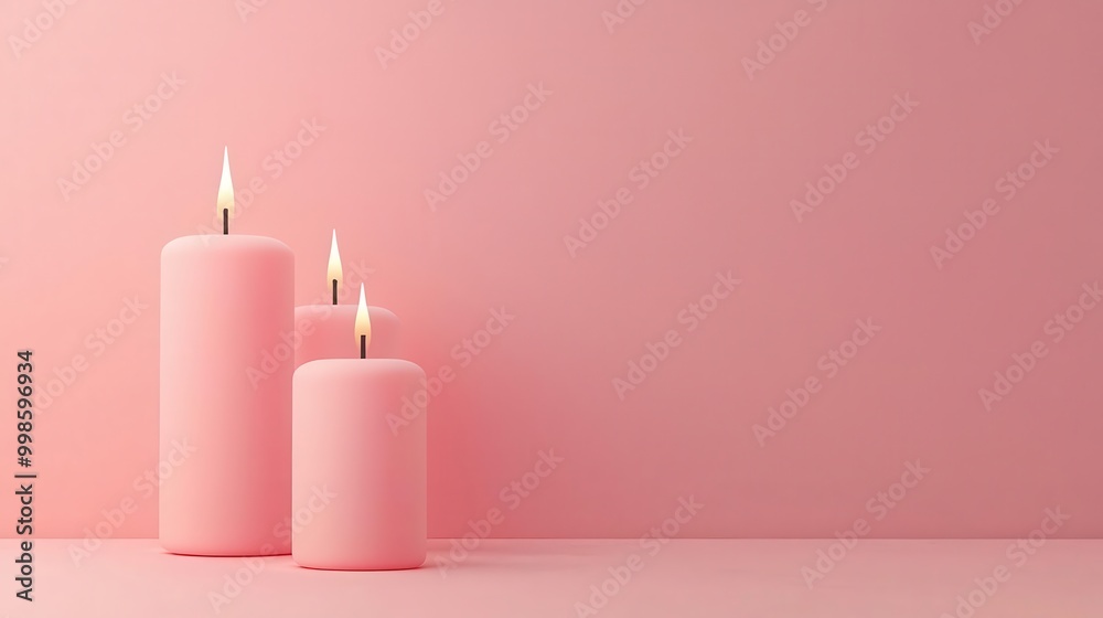 Breast cancer awareness candles, pink glow, 3D illustration Breast cancer awareness candles, pink glow, 3D illustration