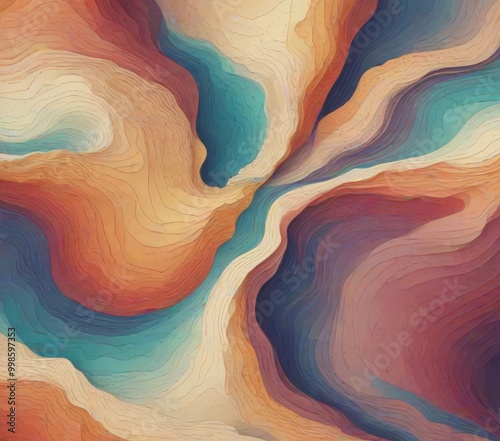 an abstract representation natural landscape, featuring a swirling pattern of colors resembling the movement of water or wind