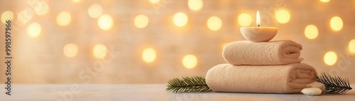 Spa Relaxation with Candle and Towels.