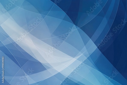 Modern Abstract Tech Background with Interlocking Geometric Shapes in Indigo and Light Blue, and White Linear Icons