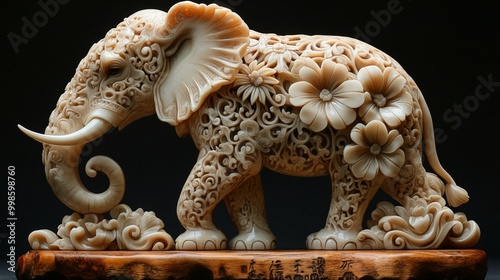 a Beautiful ivory elephant figurine intricately designed, showcasing its craftsmanship and cultural significance.