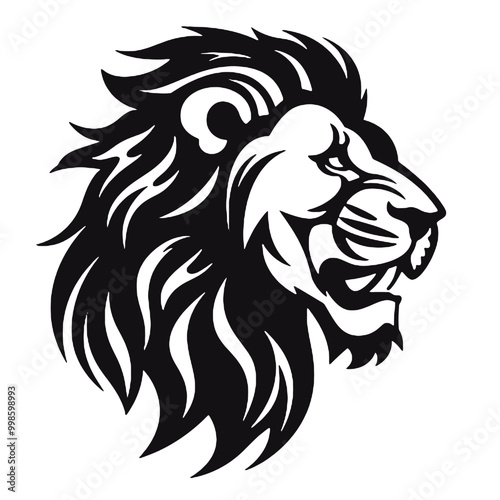 Monochromatic Silhouette of Angry lion vector illustration