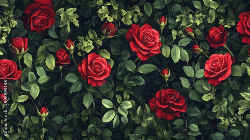 Charming red rose border featuring intricate petals and lush foliage. The detailed floral design adds a touch of sophistication and elegance to any backdrop