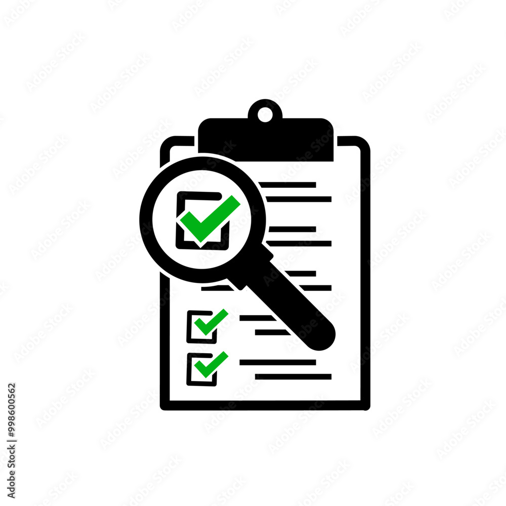  hecklist magnifying assessment. Flat design icon