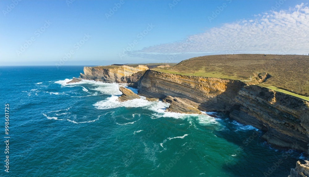 Obraz premium Majestic Cliffs Rising from the Sea with Stunning Coastal Views