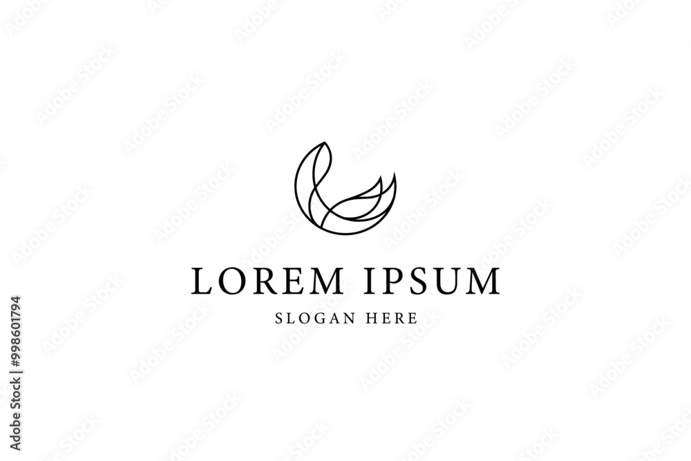 abstract crescent moon logo in line art design style