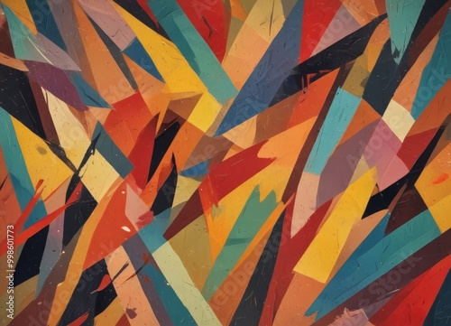Wallpaper Mural an abstract painting featuring a vibrant composition of intersecting lines and shapes in a variety of bright colors, including red, orange, yellow, green, blue, Torontodigital.ca