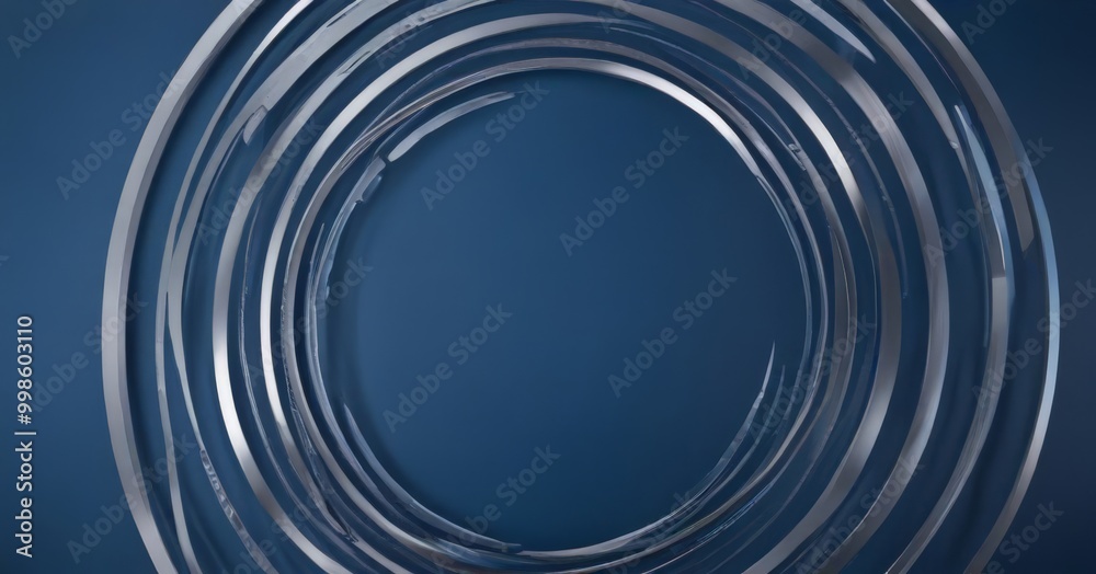 Fototapeta premium a circular arrangement of silver rings or circles, each with a unique design, set against a deep blue background