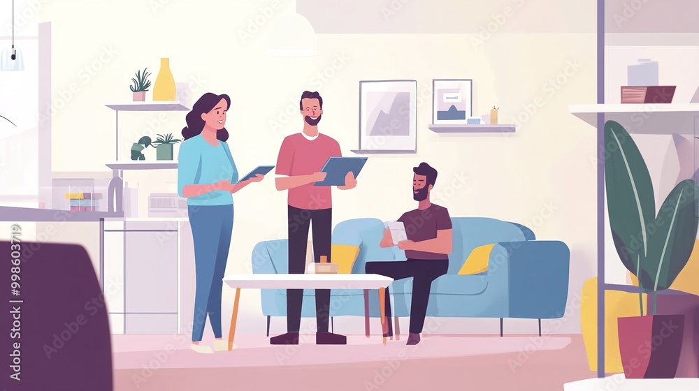 A social worker explaining social benefits to a low-income family in their home A social worker explaining social benefits to a low-income family in their home