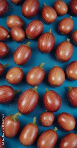 Wallpaper Mural A collection of red and orange fruits, resembling small tomatoes or squashes, arranged on a blue background Torontodigital.ca