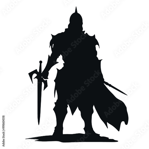 Monochromatic Silhouette of  warrior with a sword vector illustration