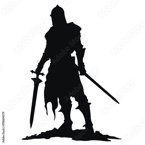 Monochromatic Silhouette of  warrior with a sword vector illustration