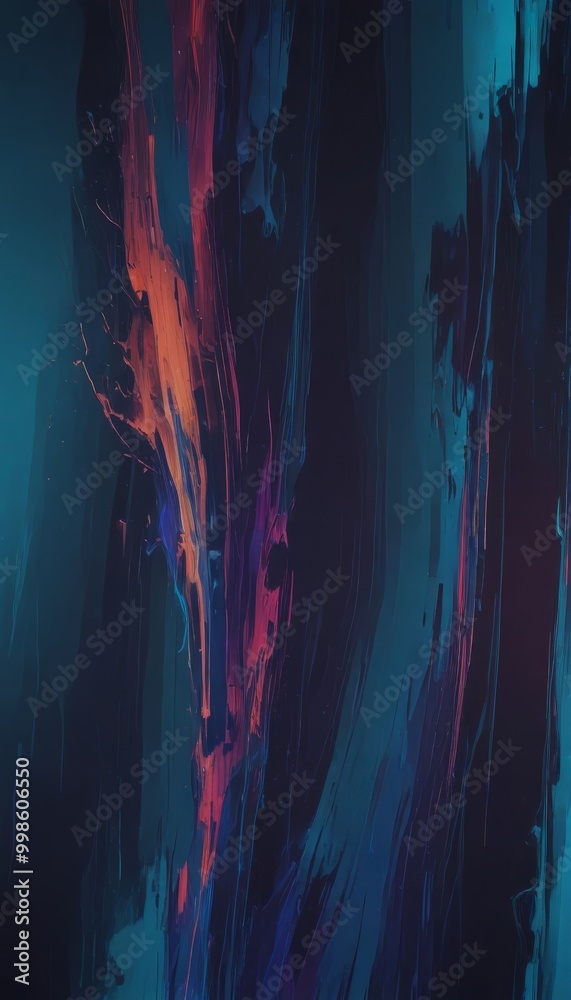 Fototapeta premium a digital artwork featuring a vibrant abstract composition of vertical lines and splashes of color, predominantly in shades of blue, orange, and pink