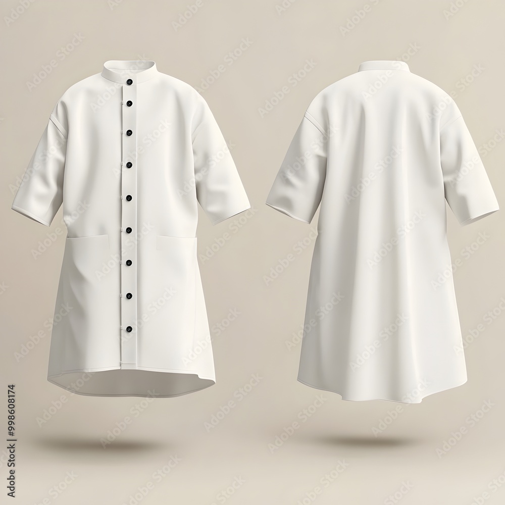 Elegant White Cook Dolman Mockup in Design Fashion Style with Front and Back View on Neutral Background Elegant White Cook Dolman Mockup in Design Fashion Style with Front and Back View on Neutral Background