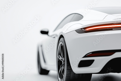 White sports car from behind, over a white background. Ai	
