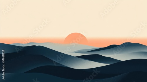 Serene Minimalist Landscape at Sunset with Gentle Hills and a Gradient Sky