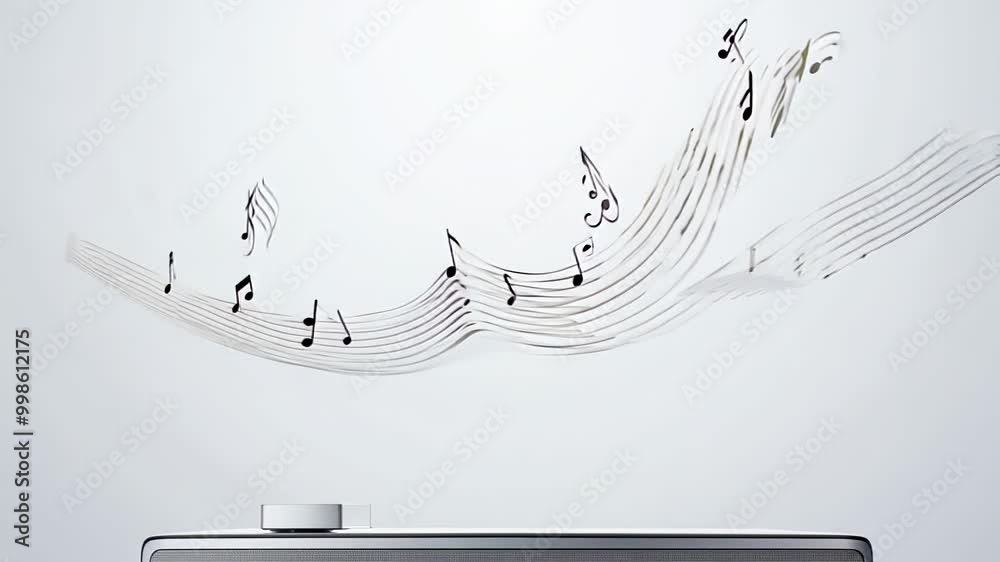 high-tech music speaker emitting musical notes, perfect for home audio systems and wireless streaming