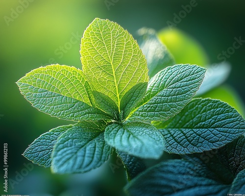 Close-up of vibrant green poleo leaves showcasing intricate textures and natural beauty in sunlight photo