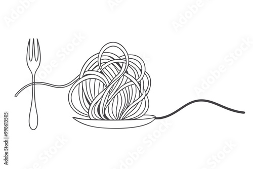 Line illustration of pasta spaghetti noodles with forks, perfect for Italian restaurant and food concept designs