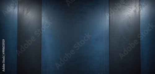 a dark blue wall with vertical panels of varying sizes, creating a textured and layered appearance