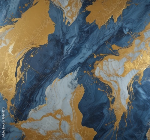 a marble surface with swirling patterns of blue and gold, creating a dynamic and abstract visual effect
