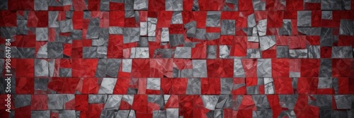 a mosaic pattern composed of red and gray squares, arranged in a grid-like fashion