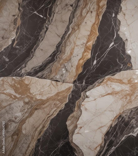 a close-up view marble surface with a striking pattern of dark and light marble veins, creating a sense of depth and texture