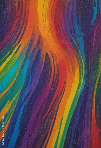 a close-up view vibrant abstract painting, featuring a rainbow-like pattern of multicolored lines and swirls
