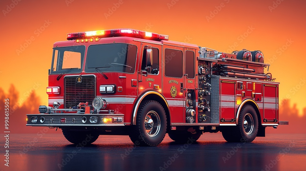 Colorful Clip Art Illustration of a Fire Truck in a Bold and Vibrant Style for Creative Projects