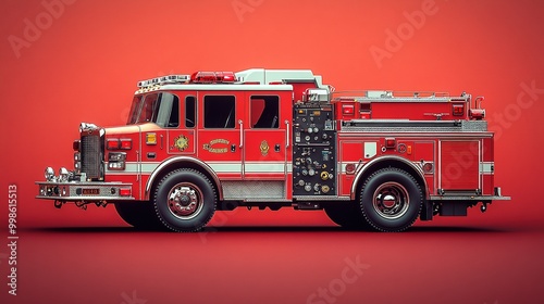 Colorful Clip Art Illustration of a Fire Truck with Bright Red and Yellow Accents for Creative Projects