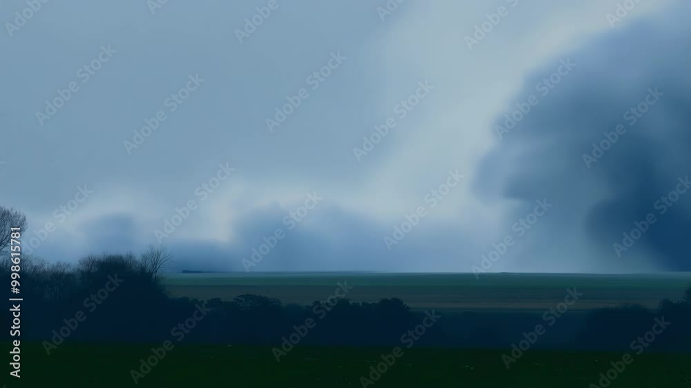 Gloomy sky with dark clouds gathering over a rural landscape, creating a mysterious and eerie atmosphere. The stormy weather adds danger and unpredictability, making it a powerful sight Gloomy sky with dark clouds gathering over a rural landscape, creating a mysterious and eerie atmosphere. The stormy weather adds danger and unpredictability, making it a powerful sight