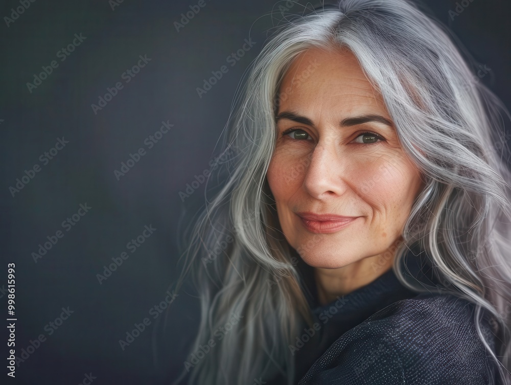 elegant mature woman with flowing gray hair confident smile smooth skin closeup beauty in aging concept empowering portrait photography elegant mature woman with flowing gray hair confident smile smooth skin closeup beauty in aging concept empowering portrait photography