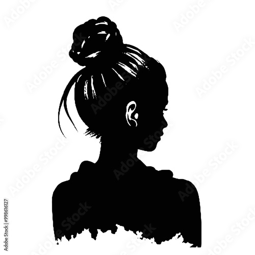 Monochromatic Silhouette of  Messy Bun Girl vector illustration