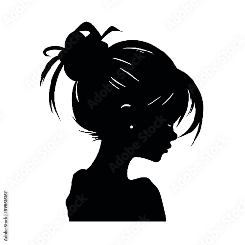 Monochromatic Silhouette of  Messy Bun Girl vector illustration