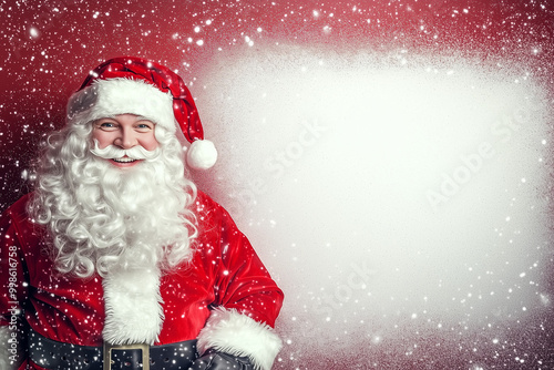 Smiling Santa Claus with a Blank Advertisement Banner with Copy Space