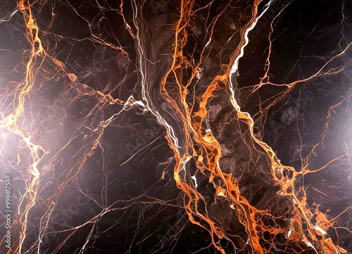 a close-up view marble surface with a dark brown and orange marble pattern The marble has a textured and intricate appearance, with visible cracks and swirls