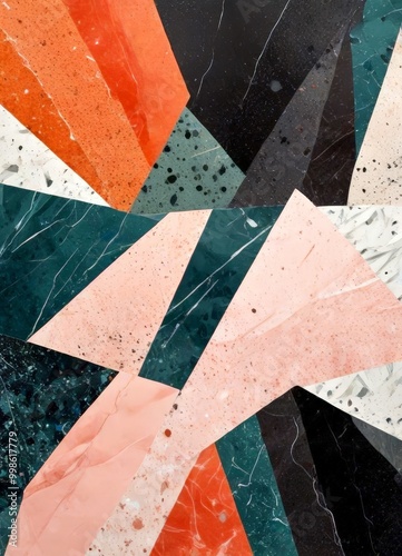 a collage of various geometric shapes and patterns in different colors, including shades of orange, black, green, and white