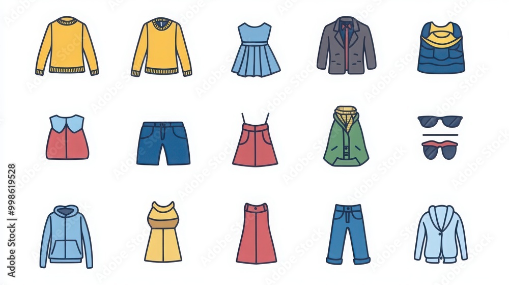 Clothing thin line icon set. Clothing thin line icon set.