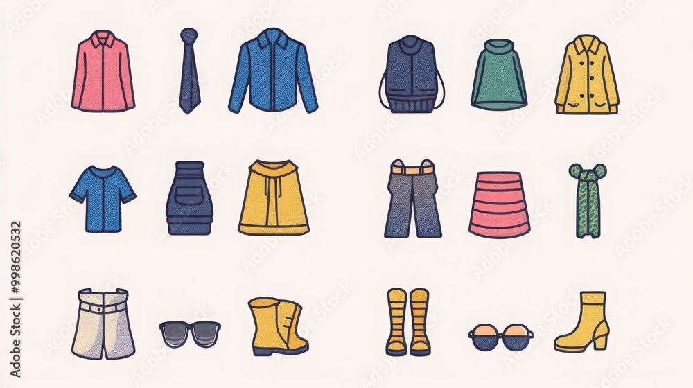 Clothing thin line icon set. Clothing thin line icon set.