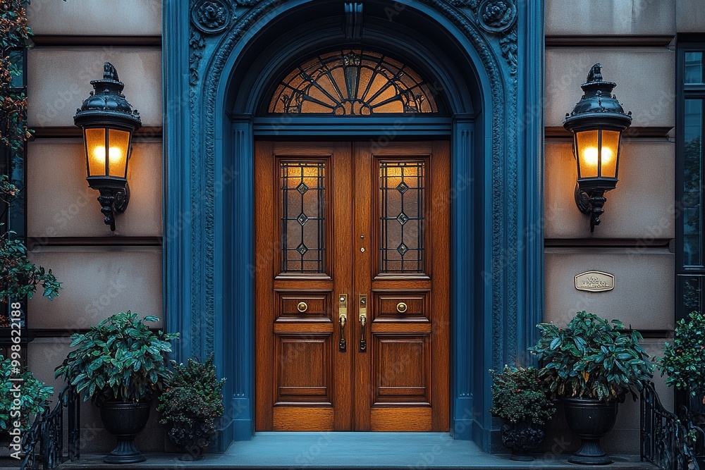 Elegant Double Entry Door Crafted from Dark Wood with Intricate Details for Luxurious Home Design