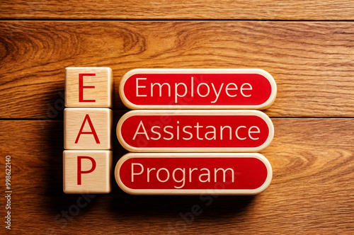 3d render illustration of wooden blocks with abbreviation acronym EAP stands for Employee Assistance Program
