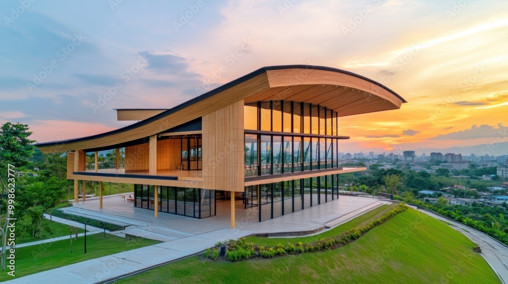 Modern Architectural Design with Scenic Sunset View Modern Architectural Design with Scenic Sunset View