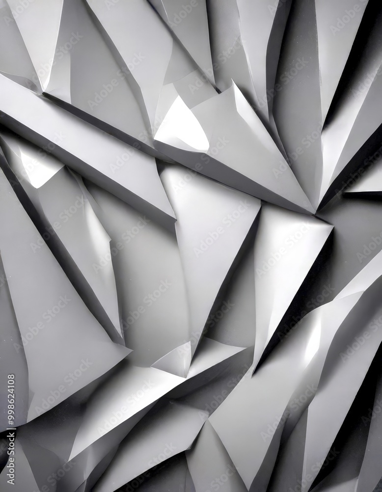 Obraz premium a close-up view geometric pattern composed of numerous triangular shapes, arranged in a complex and intricate manner The predominant color is gray, creating a