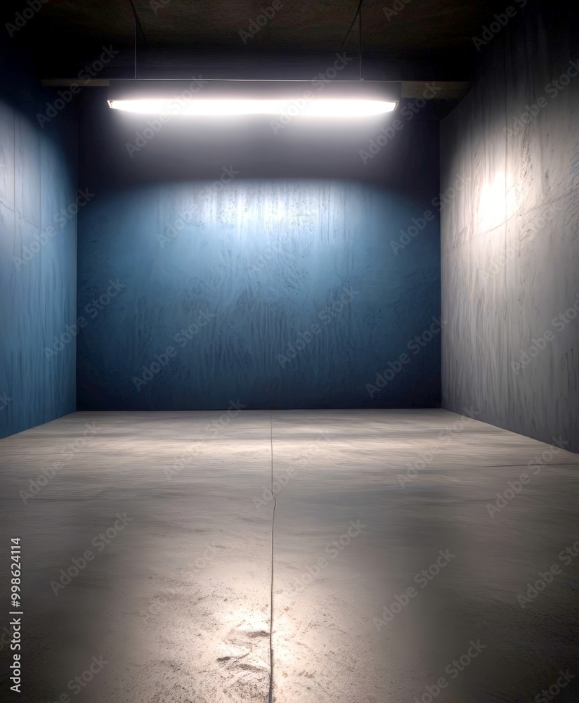 A dimly lit, empty room with a concrete floor and a single light fixture hanging from the ceiling A dimly lit, empty room with a concrete floor and a single light fixture hanging from the ceiling