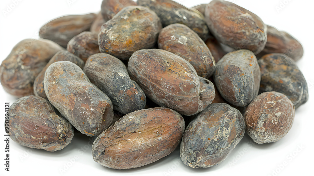 Cocoa Beans Close-Up: Zooming in on a handful of cocoa beans, we see their textured surfaces and irregular shapes. The neutral background highlights their natural beauty, making this image suitable Cocoa Beans Close-Up: Zooming in on a handful of cocoa beans, we see their textured surfaces and irregular shapes. The neutral background highlights their natural beauty, making this image suitable