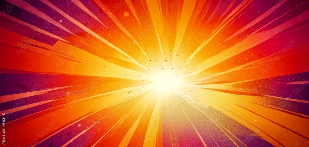 Obraz premium a vibrant, abstract background with a radiant sunburst pattern in shades of orange, yellow, and purple The sunburst radiates outwards from the center, creating a sense of